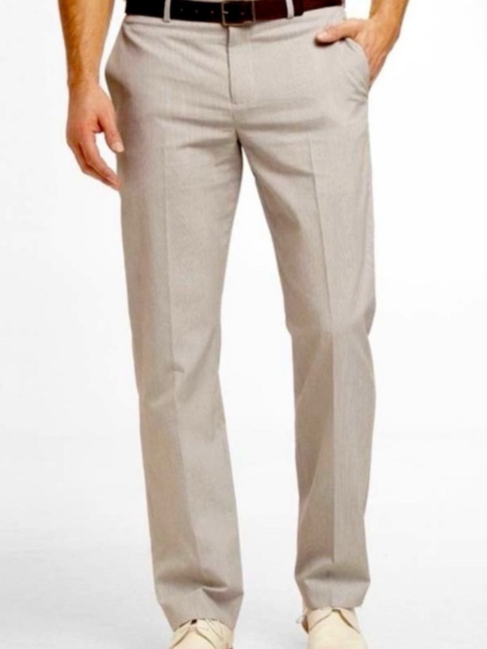 Express Design Studio Producer Tan & White Pin Stipe Pants Size 34 X 30